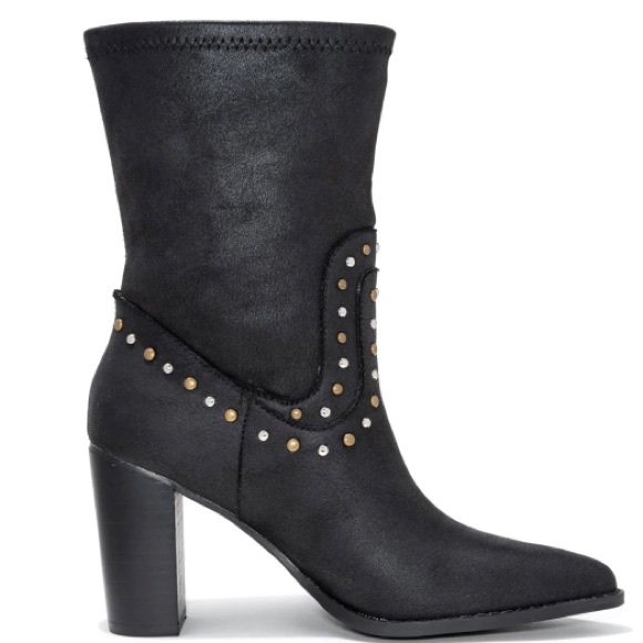 Few left! PARIS STUDDED HEELED BOOT - FAUX LEATHER BLACK - Picture 11 of 11
